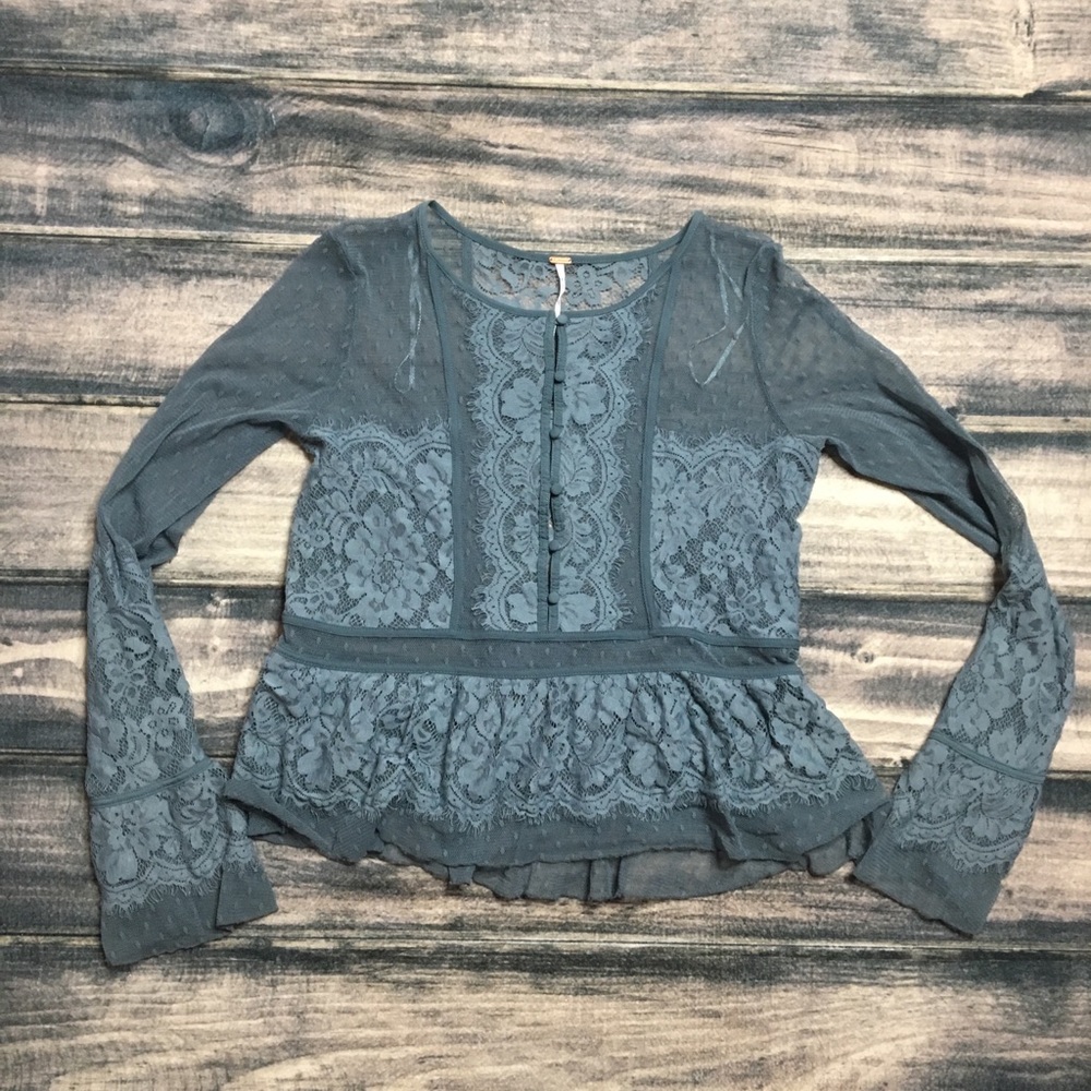 Free People Sheer Floral Top Long Sleeve Size S - Picture 1 of 8